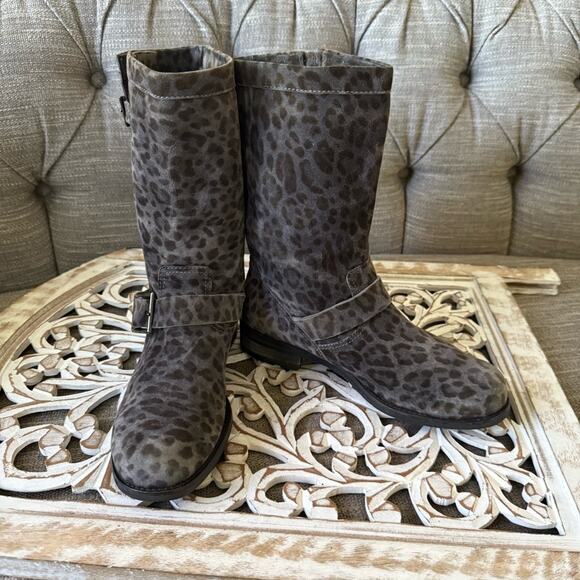Jimmy Choo Gray Leopard Print Suede Leather Boots Women’s Size 38.5 US 8.5 - Picture 5 of 13